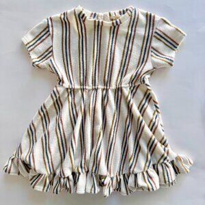 Quincy Mae Stripe Terry Dress | Ruffle Hem | Cream | 2–3Y